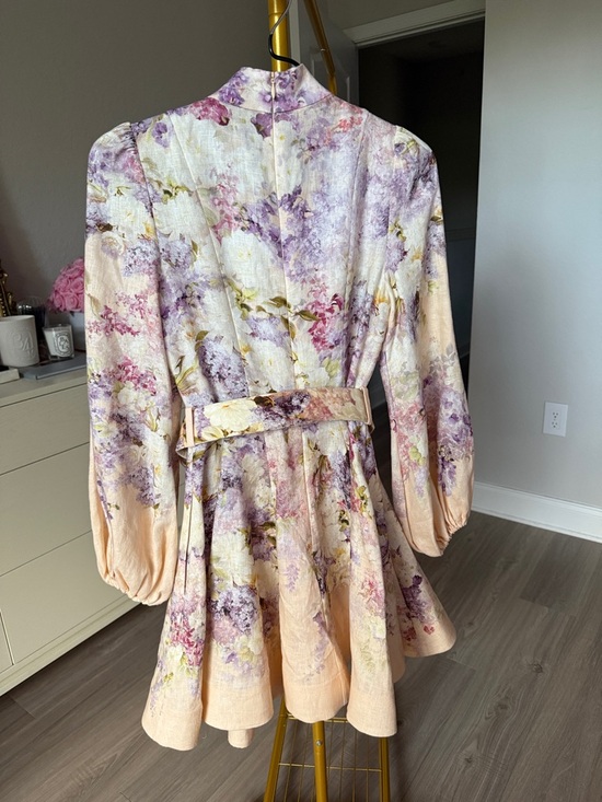 Zimmermann Lavender and Cream Floral Puff-Sleeve Mini Dress - Picture 4 of 5